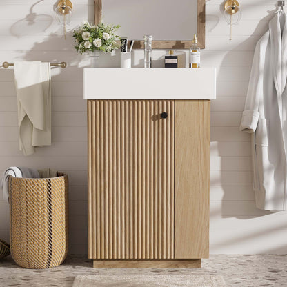21.6" Bathroom Vanity With Sink And Freestanding Wood Grain Cabinet Featuring Left Door - Wood