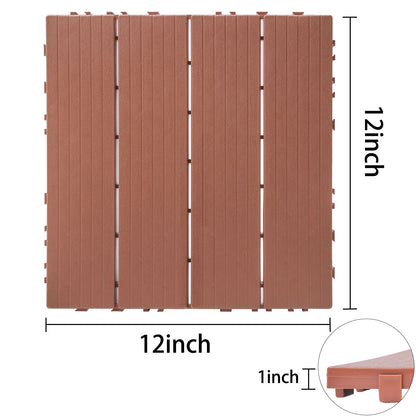 Plastic Interlocking Deck Tiles, Patio Flooring Outdoor Waterproof All Weather Use For Garden Poolside Front / Back Yard (Set of 44) - Mahogany
