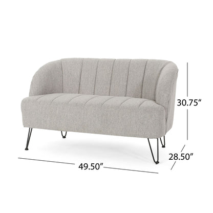Modern Loveseat With Channel Stitching And Iron Legs - Light Gray