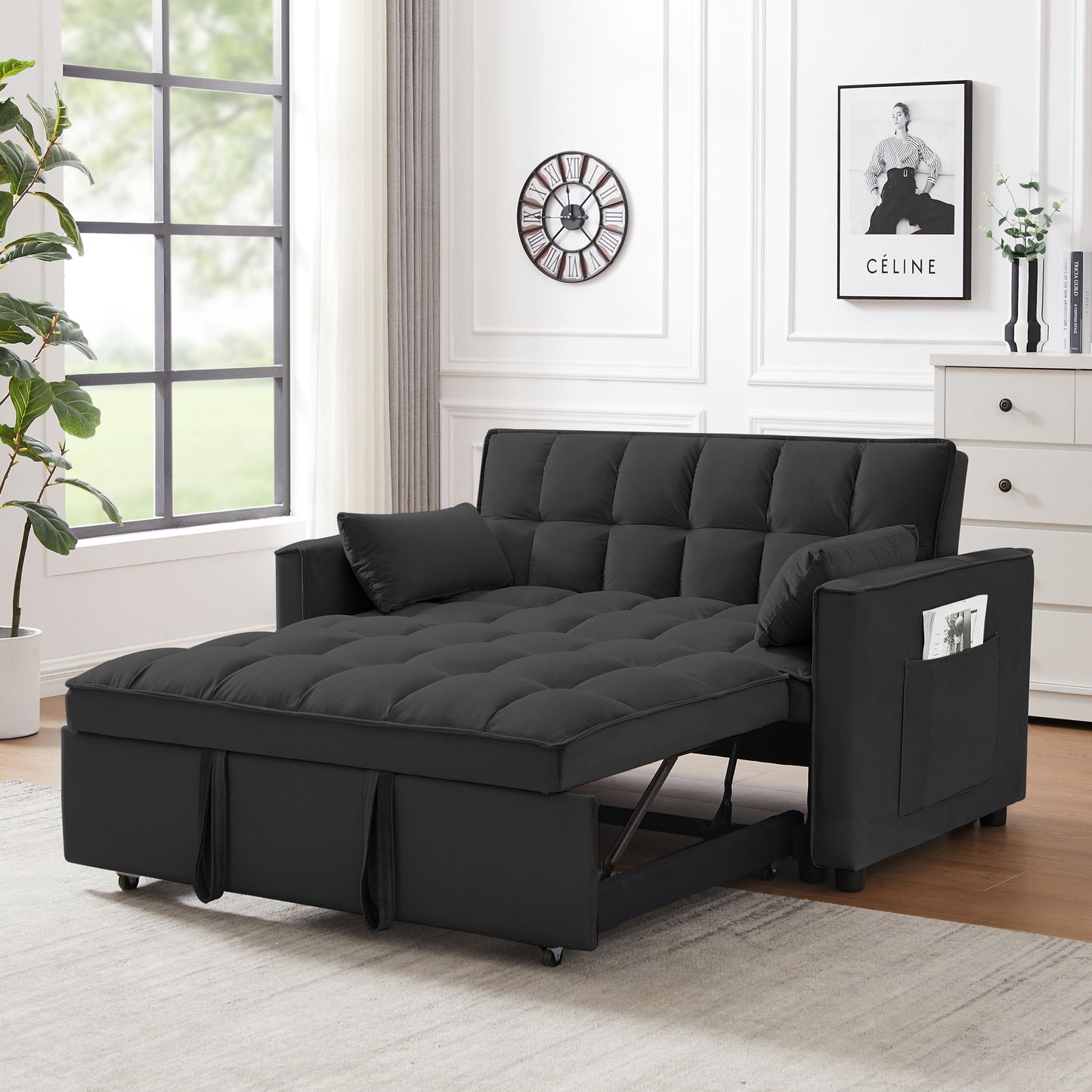 Modern Convertible Futon Loveseat With Sleeper Bed Function