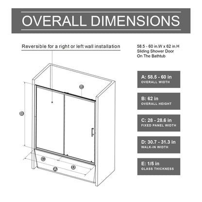 Single Sliding Shower Door For Bathtub With And Handle - Chrome