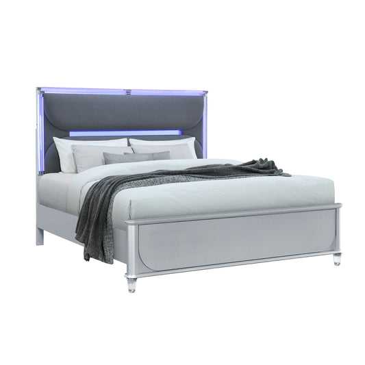 Laura - King Bed With Upholstered LED Headboard - Silver