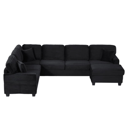 Upholstered U-Shaped Sectional Sofa With Movable Ottoman And Side Storage Pockets
