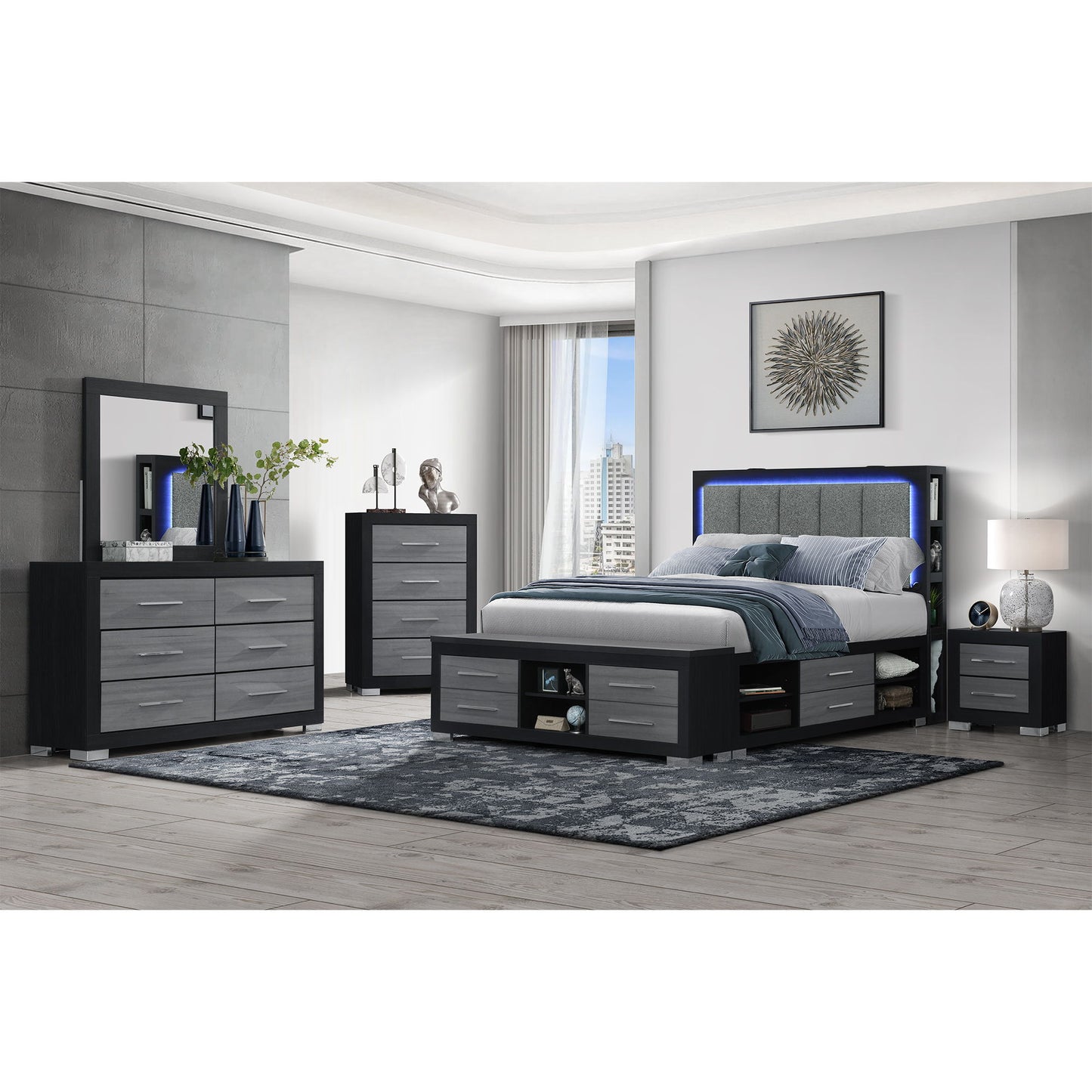 Messa - 5 Piece Bedroom Set With Bookcase Headboard