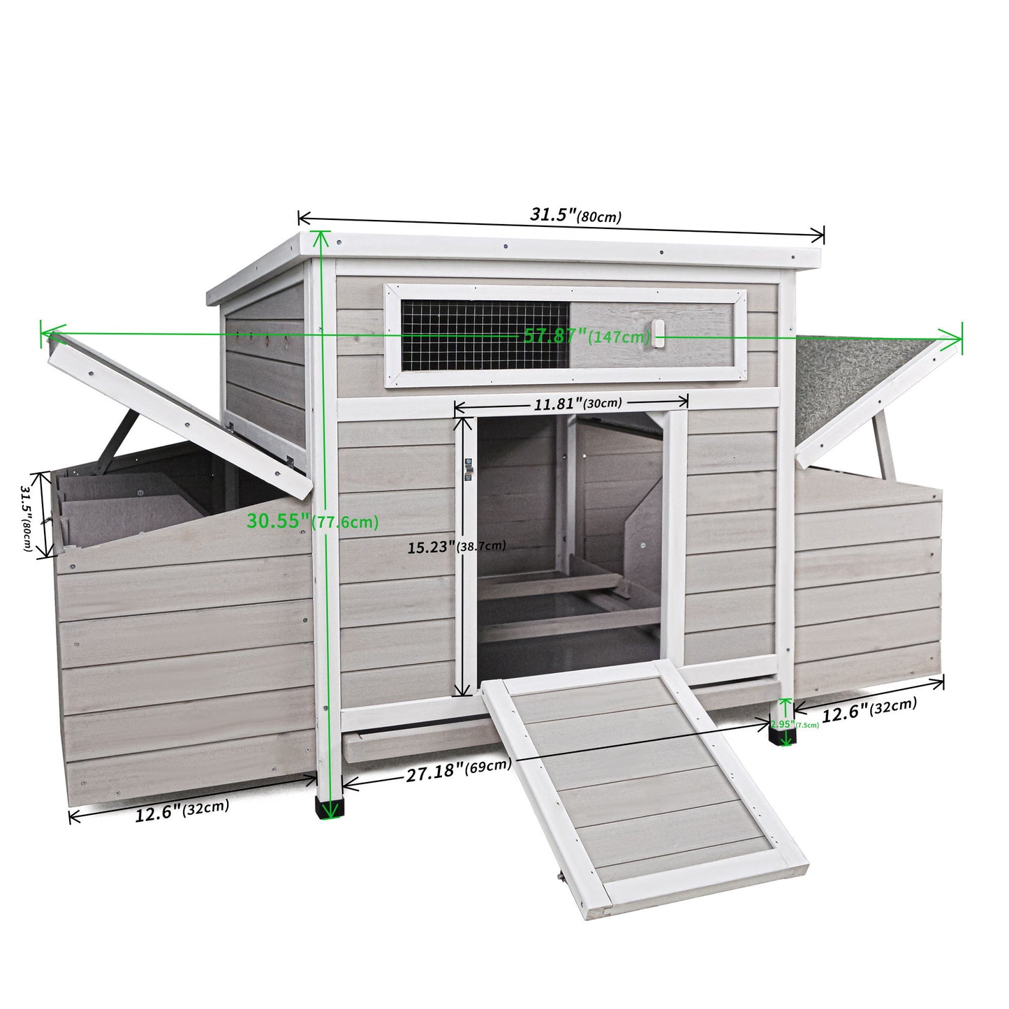 Large Chicken Coop Outdoor Hen House With 2 Sides Nesting Boxes - Gray / White Matte