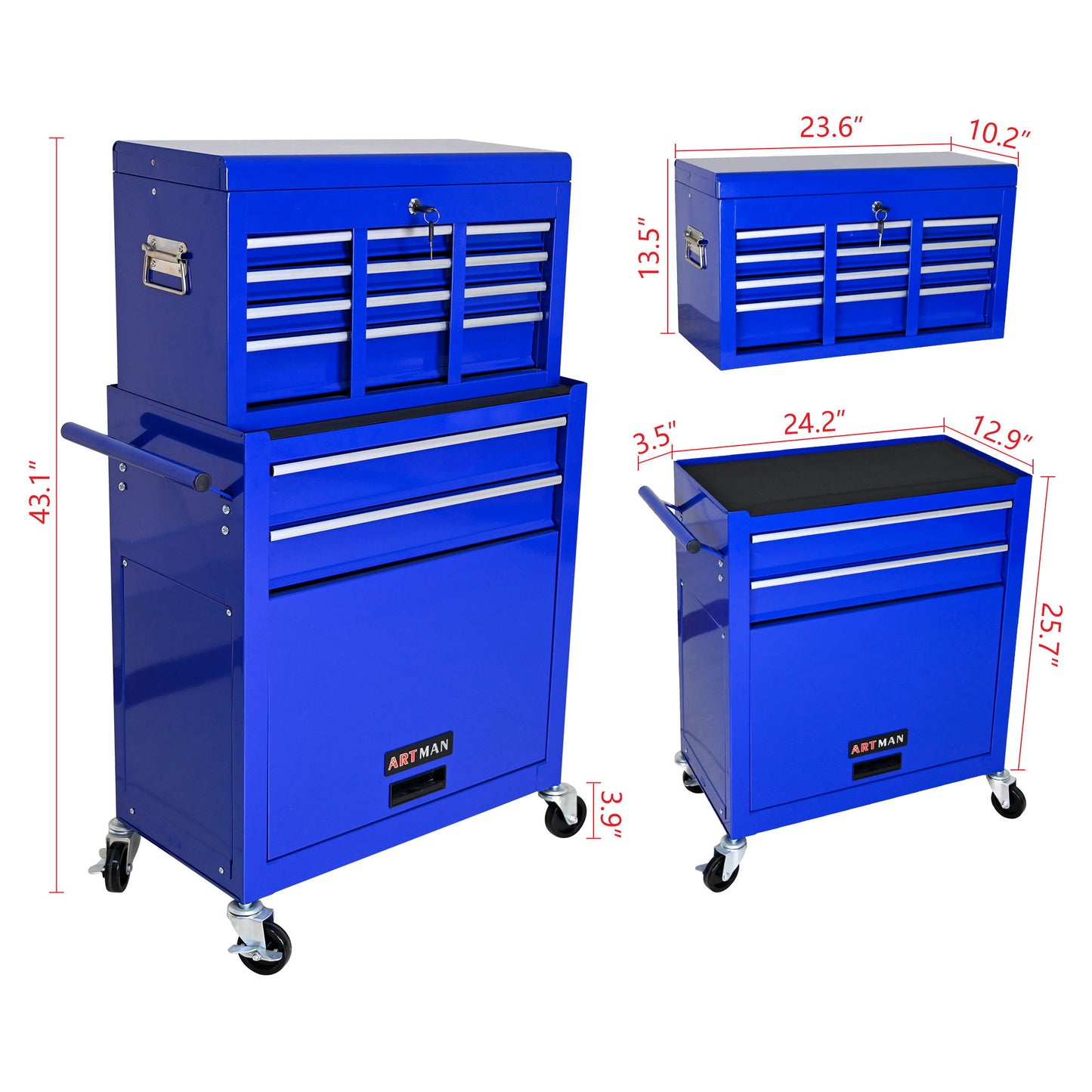 High Capacity Rolling Tool Chest With Wheels And Drawers, Storage Cabinet