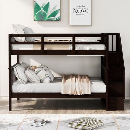 Stairway Bunk Bed With Storage And Guard Rail For Bedroom