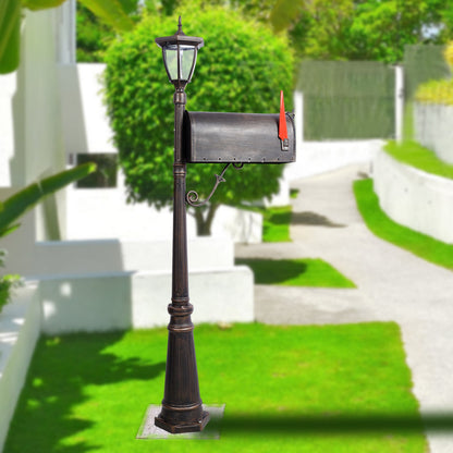 Stratford - Heavy Duty Cast Aluminum Mailbox With Post And Solar Light, Fluted Base, Decorative Modern Mailbox - Brown