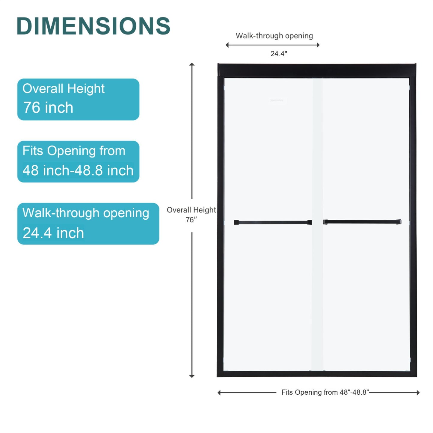 Modern Double Sliding Shower Enclosure, Tempered Glass