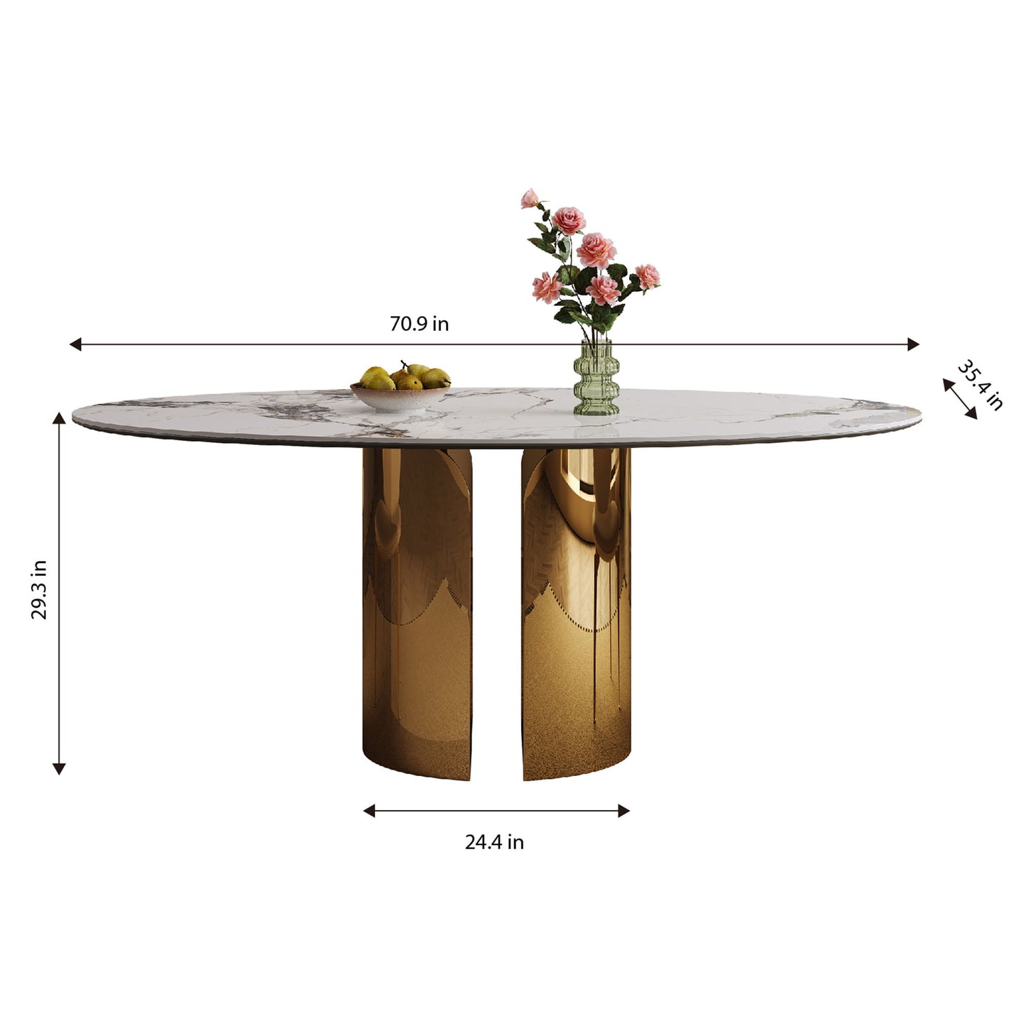 Steel Base Oval Sintered Stone Dining Table With Chairs