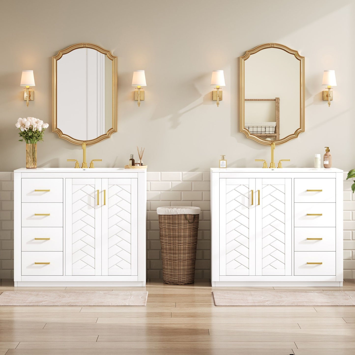 Modern Bathroom Vanity With Ceramic Sink, Freestanding Set With Drawers And Soft-Closing Doors