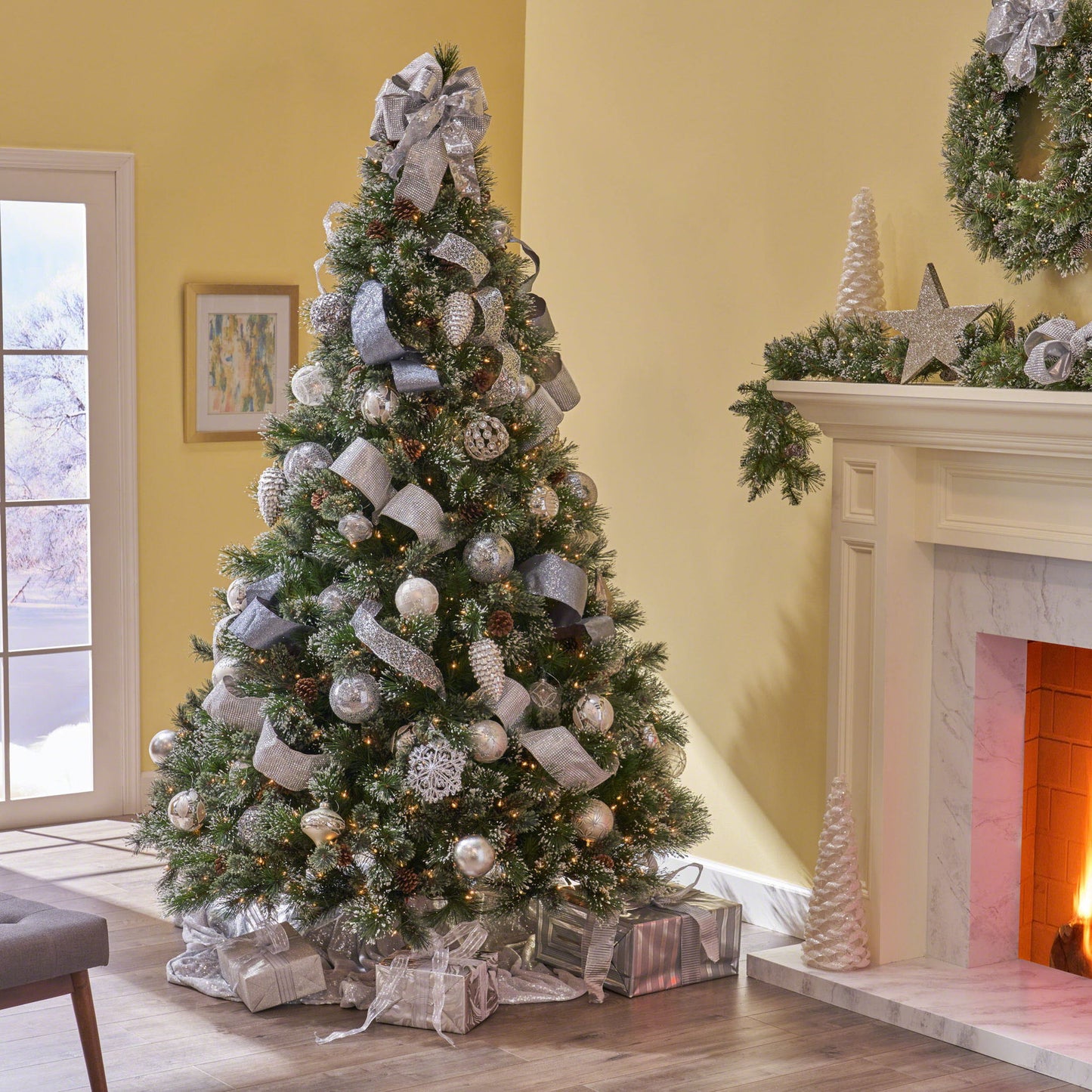 Cashmere And Snow Bristle Mixed Christmas Tree With Pine Cones - Green