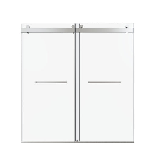 Frameless Double Sliding Soft Close Shower Door, Tempered Glass