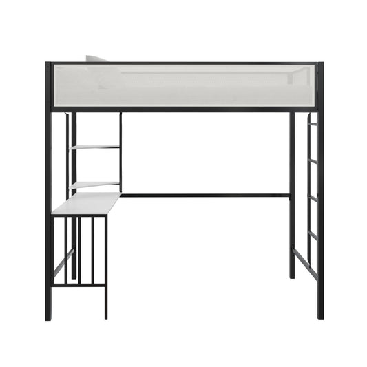 Axel - Twin Loft Bed With Desk & Shelves - Black