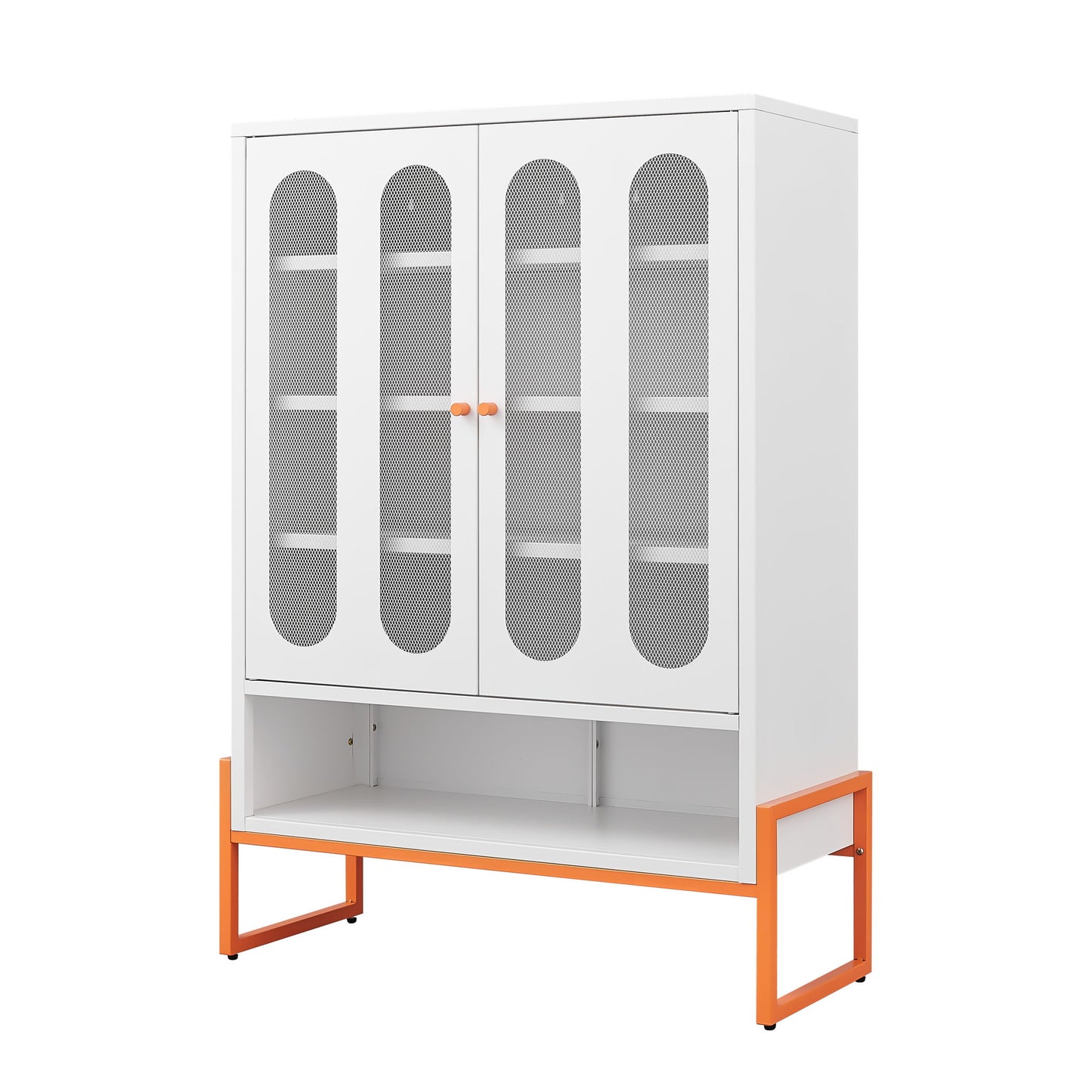 Modern Metal Shoe Cabinet With DoublebSided Doors And Adjustable Partitions