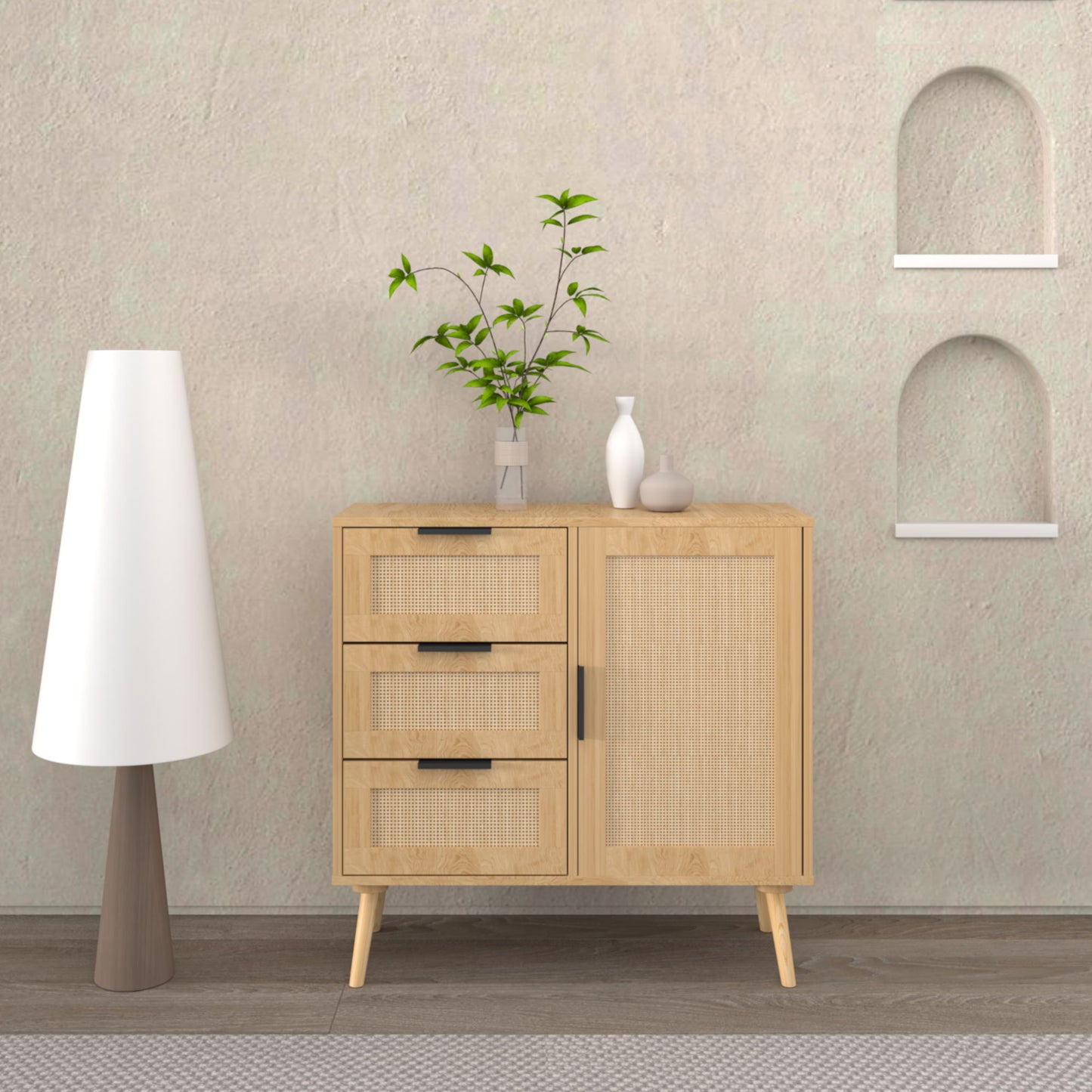 Dresser With Drawers And Adjustable Shelf - Antique Natural / Rattan