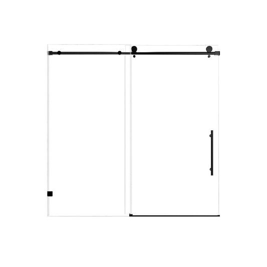 Frameless Single Sliding Shower Door With Soft Close, 5 / 16" Clear Nano Coated Tempered Glass, 60" X 60" - Matte Black