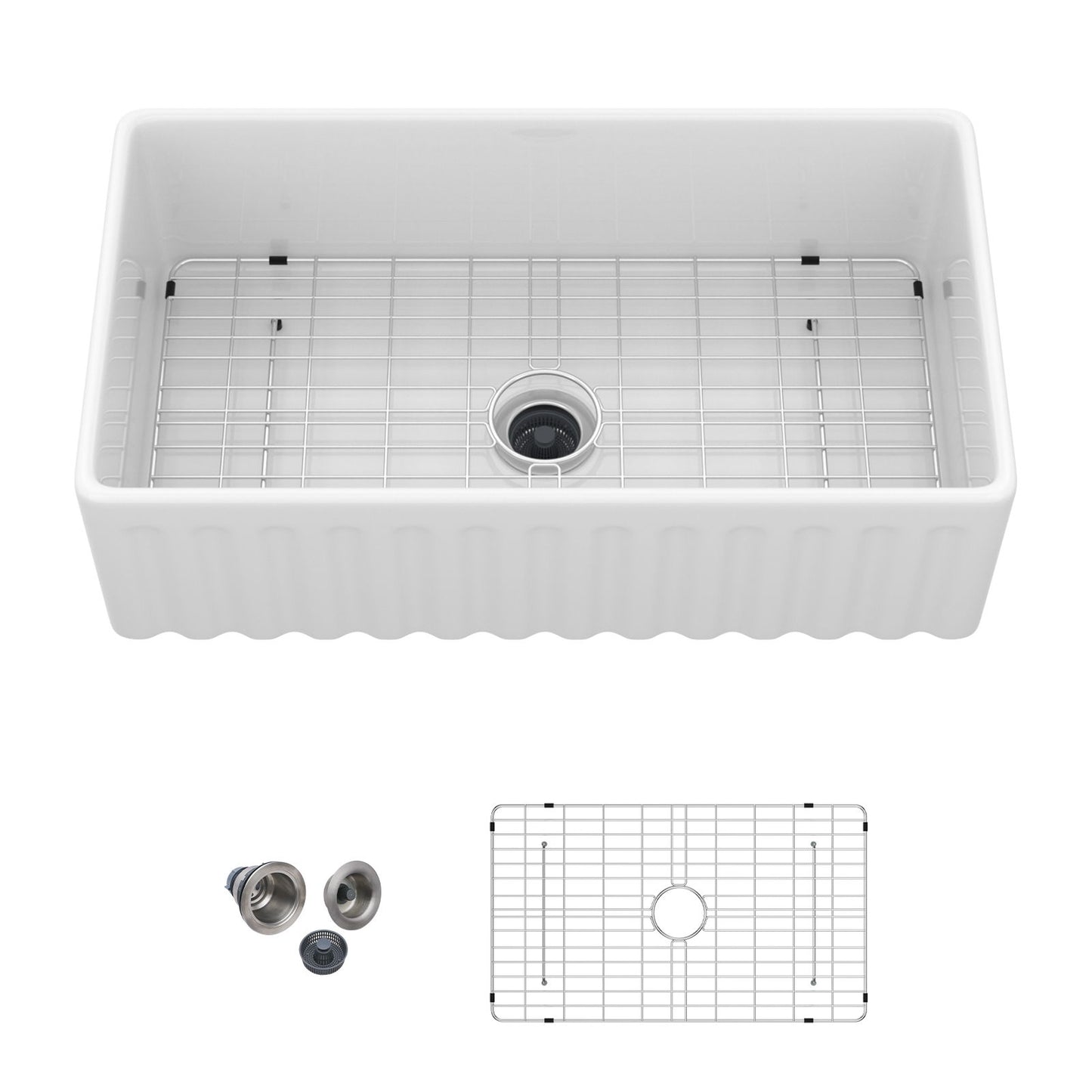 Sink - Apron-Front Reversible Single Bowl Kitchen Sink With Smooth And Ribbed Finishes - White