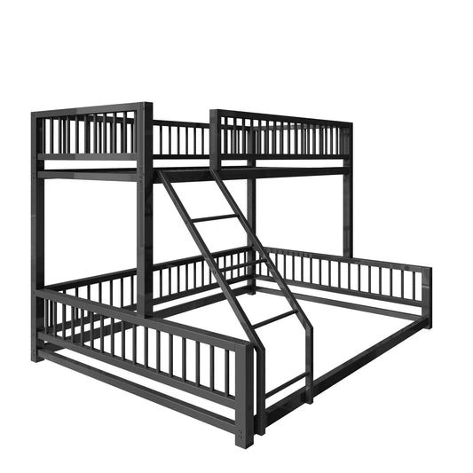 Bunk Bed Frame With Ladder And Safety Guardrails