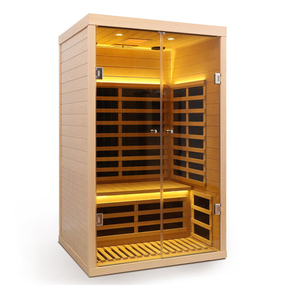 Low EMF, Wide Space Hemlock Double Doors Great Glass Luxury Indoor Far Infrared Sauna Room