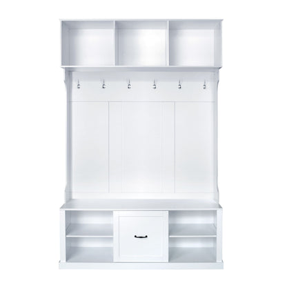 Hall Tree With 6 Hooks, Coat Hanger, Entryway Bench