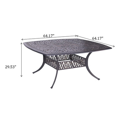 Square 8 Person 64" Long Aluminum Dining Set With Cushions