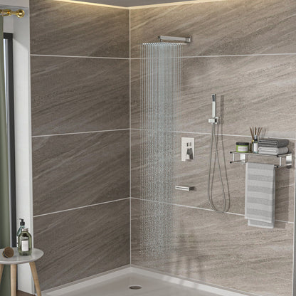 Square Shower System With Waterfall Tub Spout And Rough In Valve, Wall Mounted