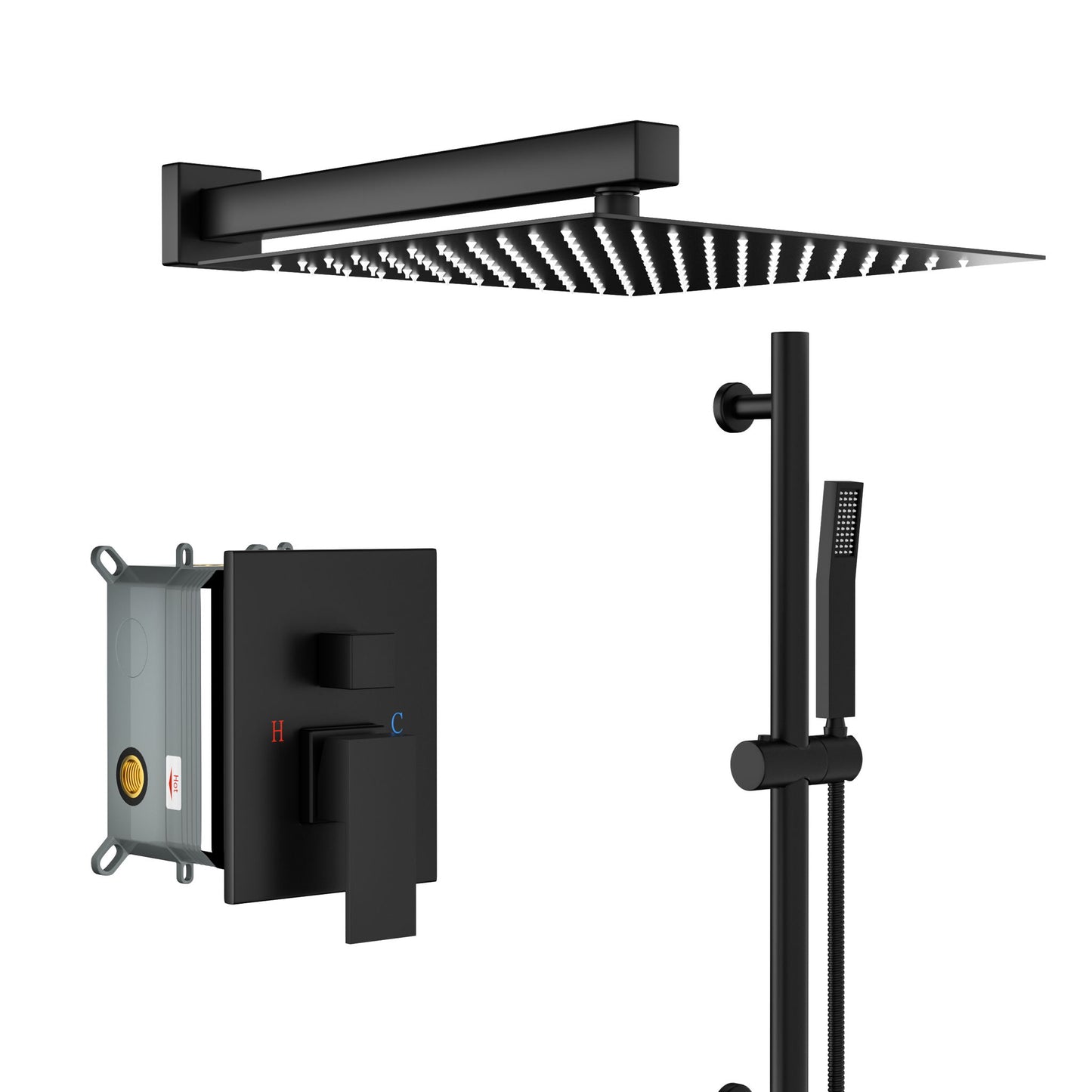 Wall Mounted Shower System With Adjustable Slide Bar And Rough In Valve - Matte Black