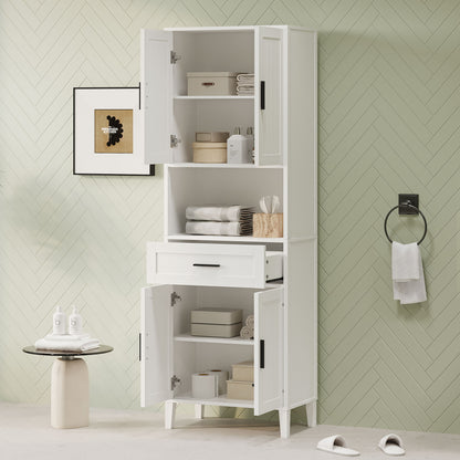 Tall Bathroom Cabinet With Drawer And Adjustable Shelves - White